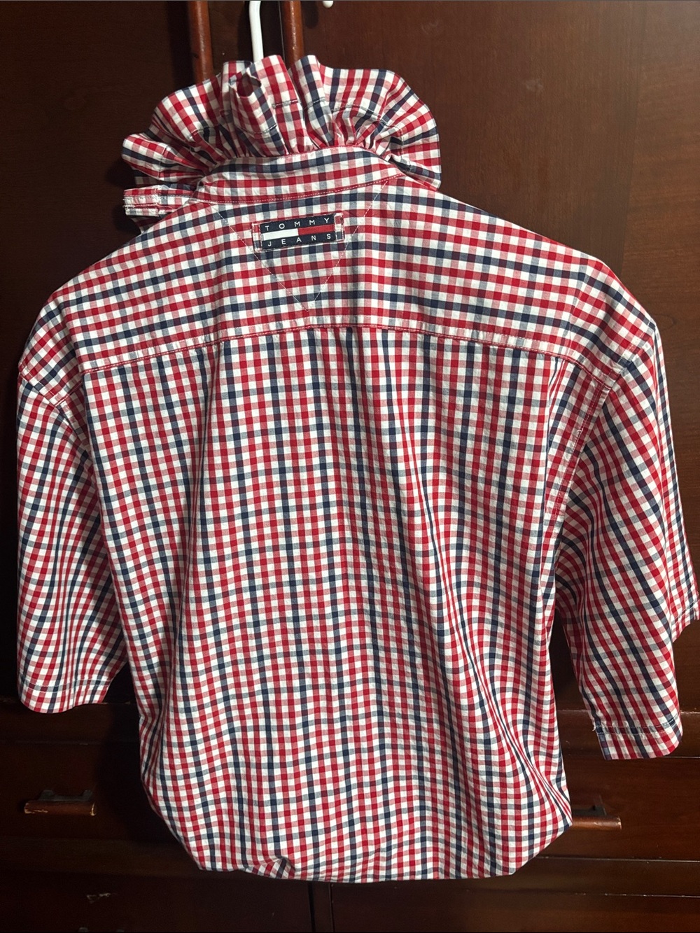 Upcycled/Reloved Tommy Hilfiger Red/Navy/White Check Short-Sleeve Shirt - Picture 5 of 6